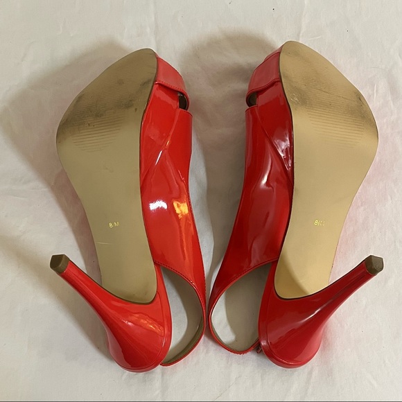 Coral scarlett orange Guess open toed heels summer shoes - Picture 5 of 8